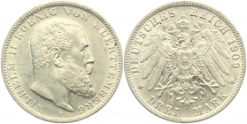 Württemberg - J 175 - 1909 F - Wilhelm II. (1891 - 1918) - 3 Mark - vz+