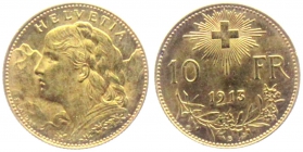 Schweiz - 1913 B - Vrenerli - 10 Franken - prägefrisch