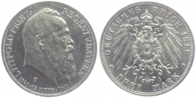 Bayern - J 49 - 1911 D - Prinzregent Luitpold (1886-1912) - zum 90. Geburtstag - 3 Mark - ss-vz
