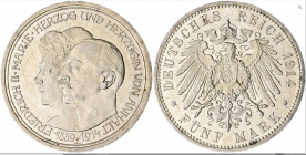 Anhalt - J 25 - 1914 - Friedrich II. (1904-1918) - zur Silberhochzeit - 5 Mark - vz-Kr